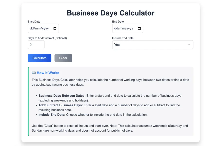 Business Days Calculator