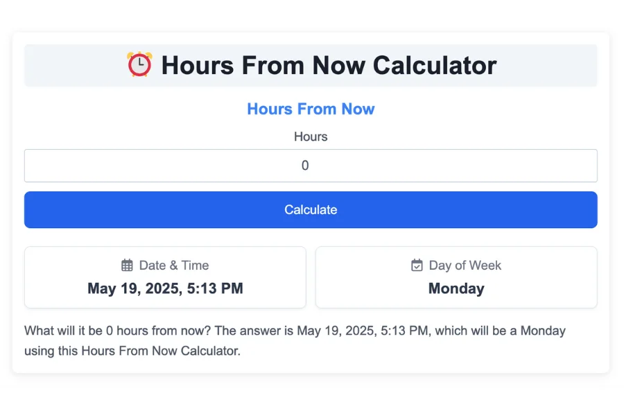 Hours From Now Calculator