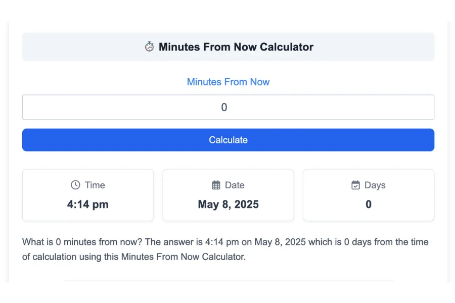 Minutes From Now Calculator
