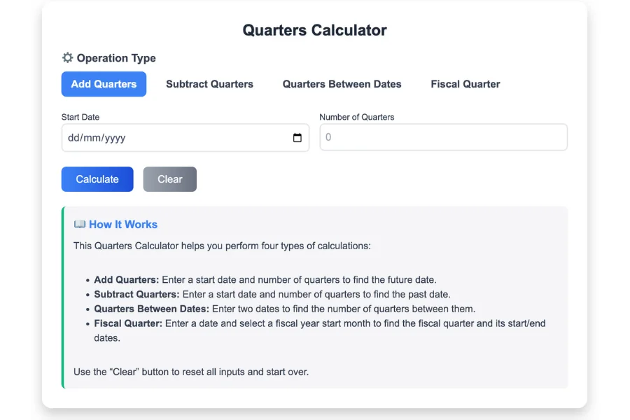 Quarters Calculator