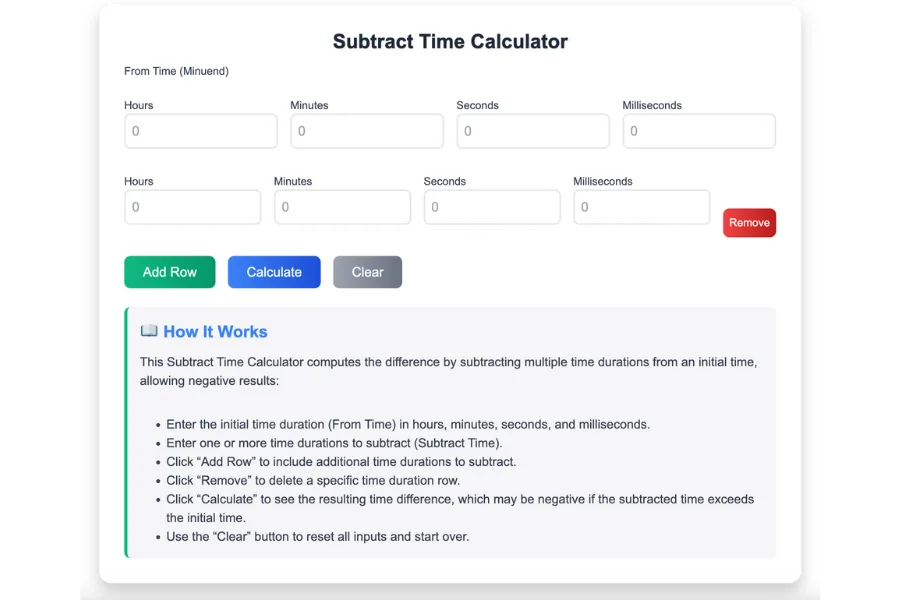 Subtract Time Calculator