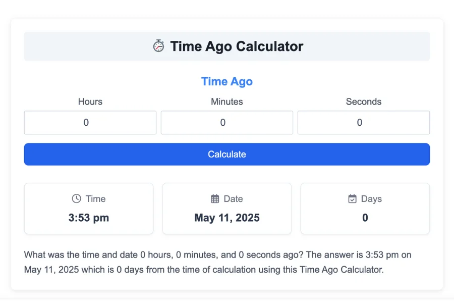 Time Ago Calculator
