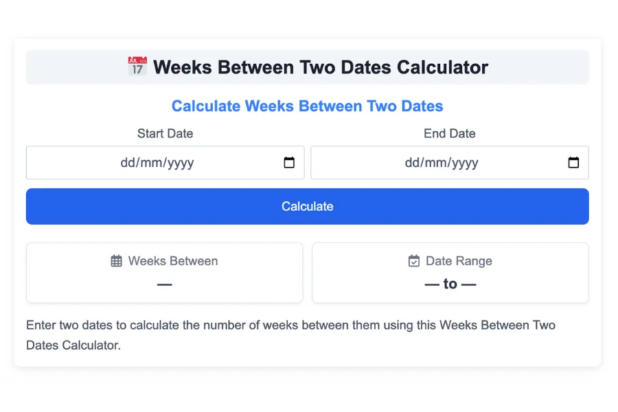 Weeks Between Two Dates Calculator
