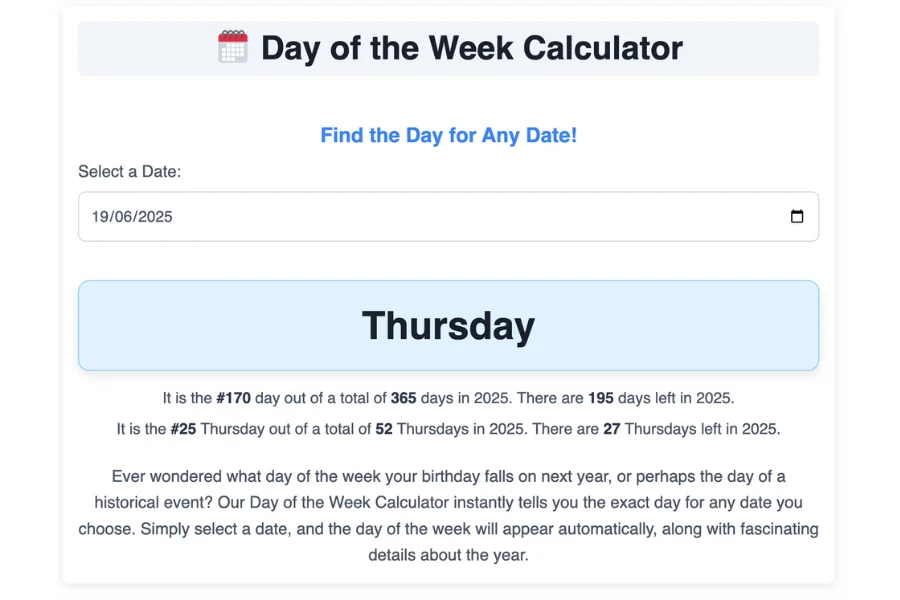 Day of the Week Calculator