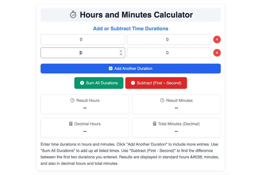 Hours and Minutes Calculator