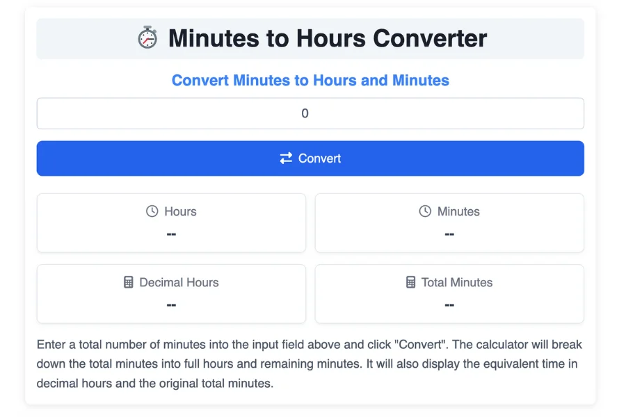 Minutes to Hours Converter