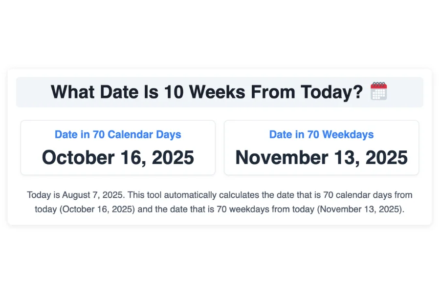 What Date Is 10 Weeks From Today?