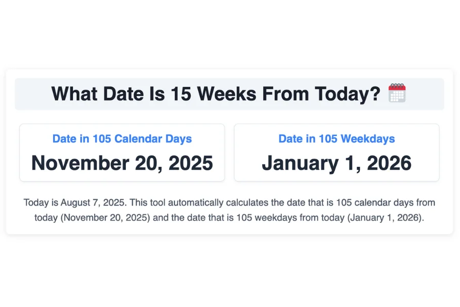 What Date Is 15 Weeks From Today?