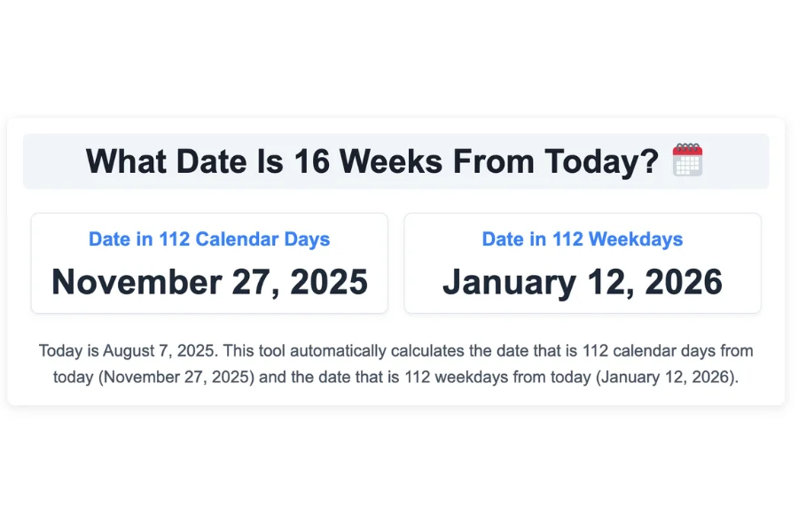 What Date Is 16 Weeks From Today?