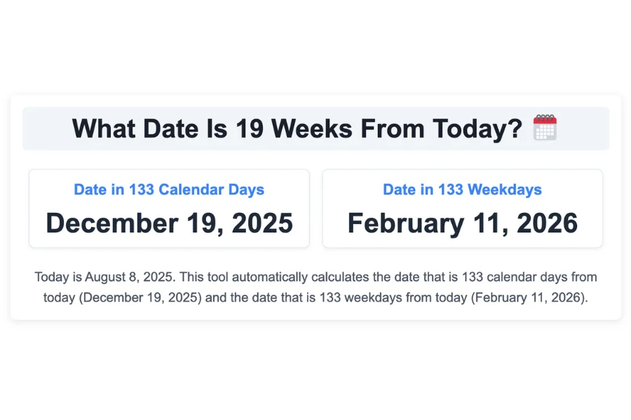 What Date Is 19 Weeks From Today?
