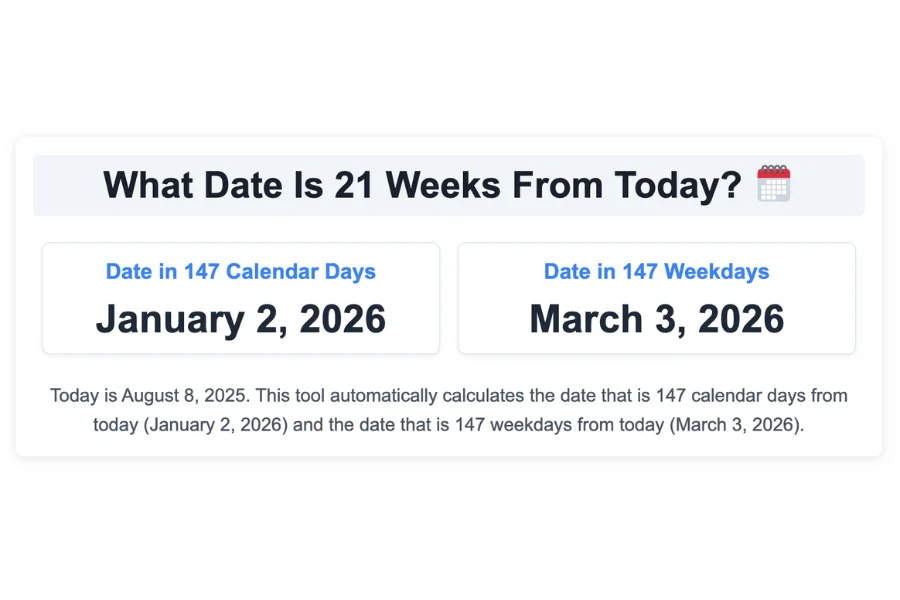 What Date Is 21 Weeks From Today?