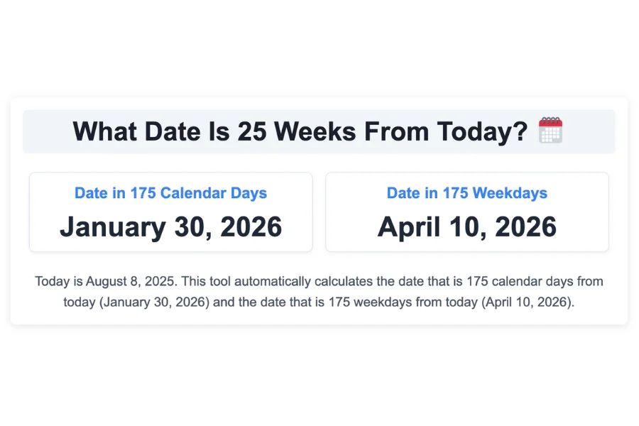 What Date Is 25 Weeks From Today?
