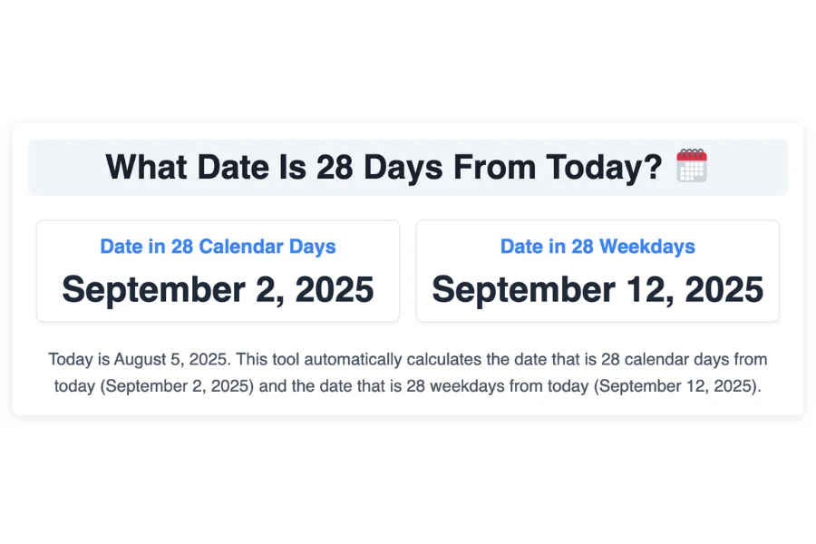 What Date Is 28 Days From Today?