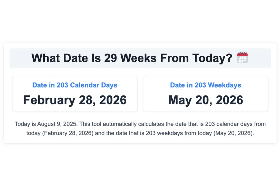 What Date Is 29 Weeks From Today?