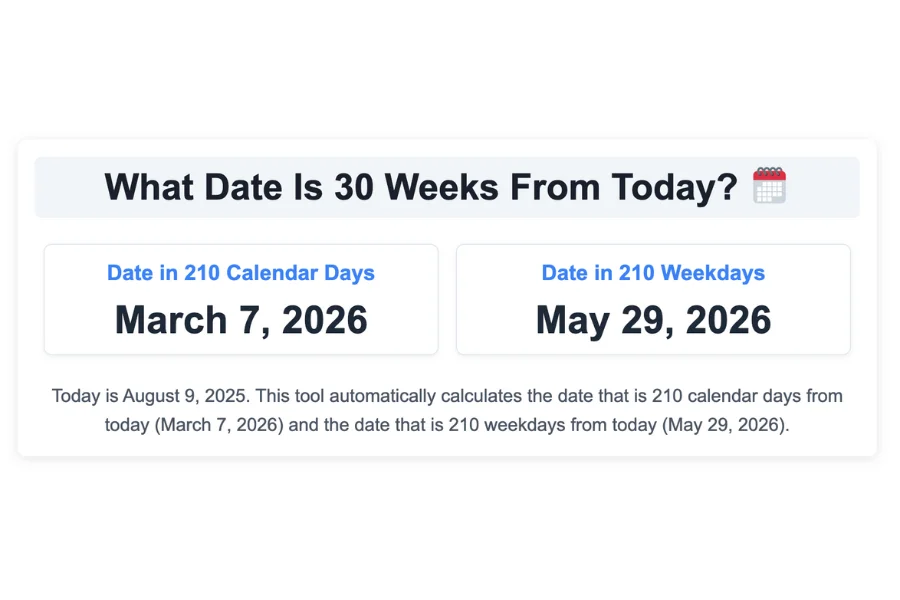 What Date Is 30 Weeks From Today?
