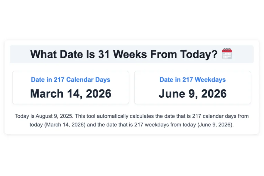 What Date Is 31 Weeks From Today?