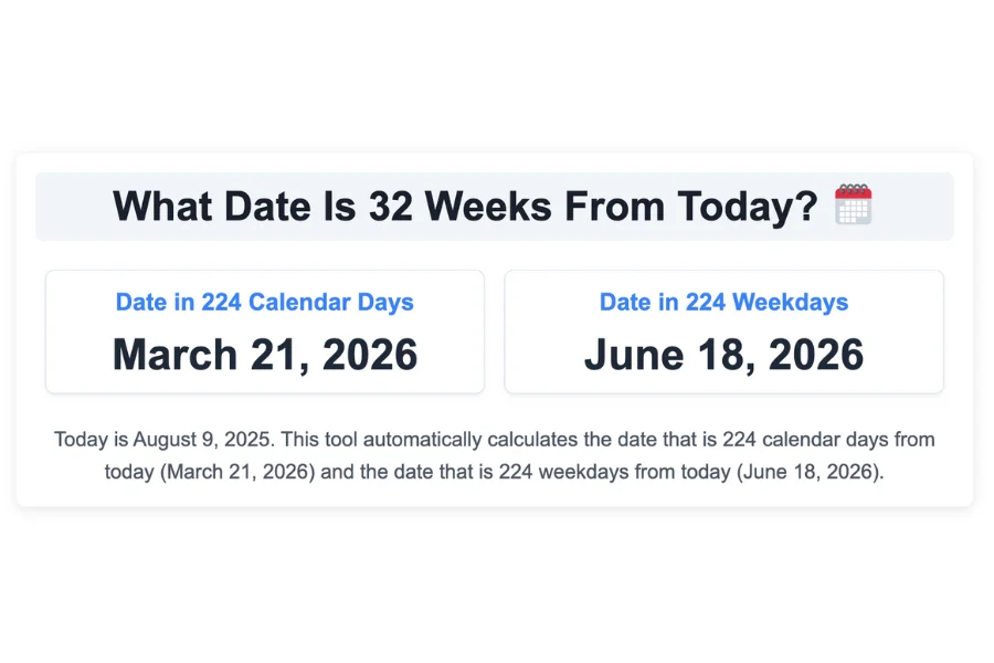 What Date Is 32 Weeks From Today?