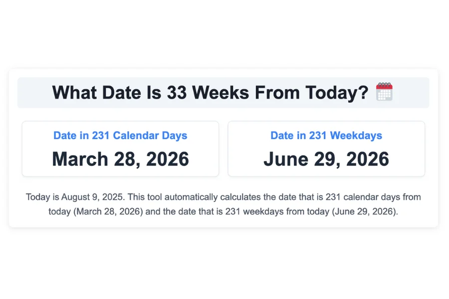 What Date Is 33 Weeks From Today?