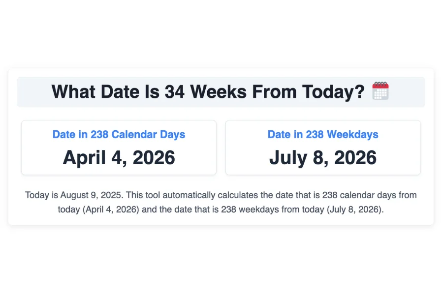 What Date Is 34 Weeks From Today?