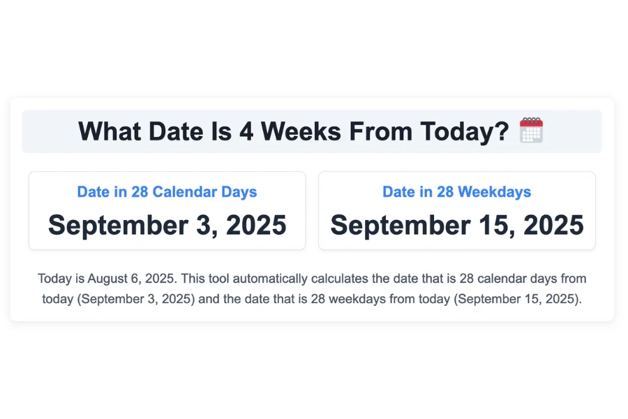 What Date Is 4 Weeks From Today?