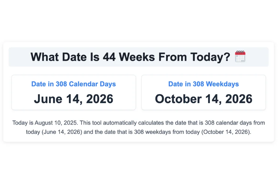What Date Is 44 Weeks From Today?