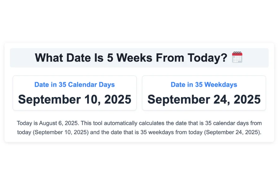 What Date Is 5 Weeks From Today?