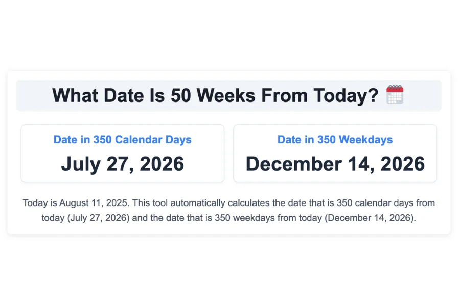 What Date Is 50 Weeks From Today?