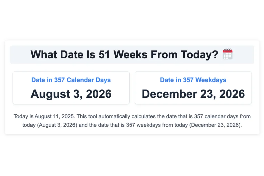 What Date Is 51 Weeks From Today?