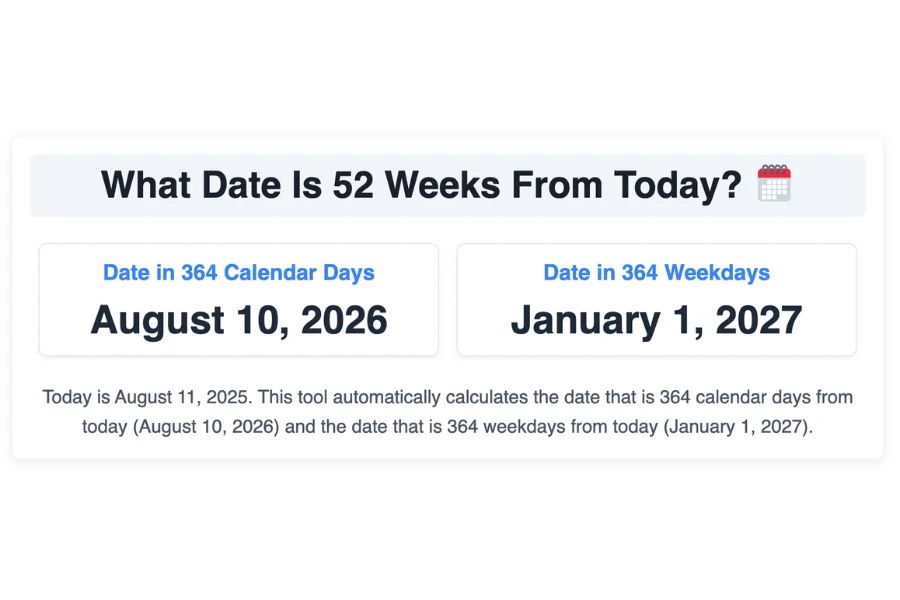 What Date Is 52 Weeks From Today?