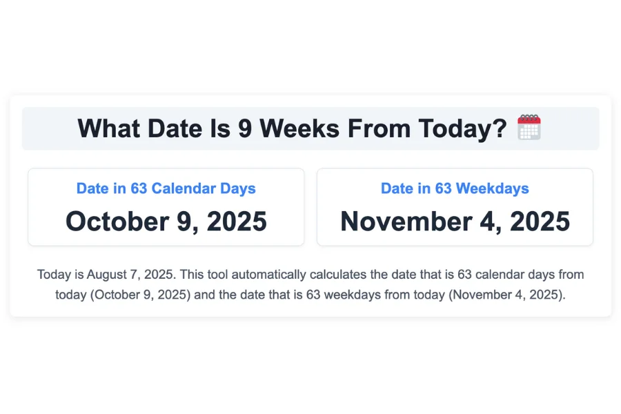 What Date Is 9 Weeks From Today?